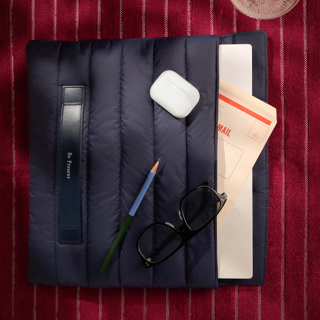Quilted Puffy Laptop Sleeve with Leather Strap